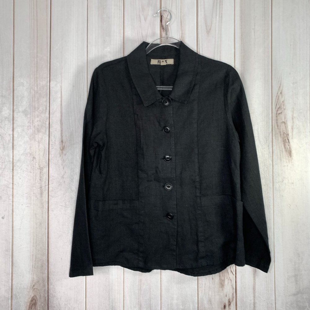 FLAX Linen Button Front Long Sleeve Pocket Shirt S